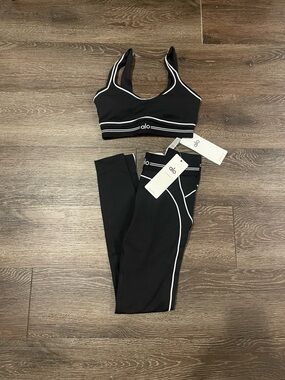 ALO Yoga Black Activewear Bodysuit with White Trim